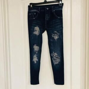 Women's Skinny Jeggings Pants Ripped‎ Distressed Stretch Blue Size 26 x 30